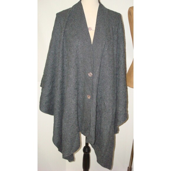 NWT New Womens OS 1X 2X 3X Wrap Plus 100% Cashmere Cape Cardigan Sweater Gray Dk - Picture 2 of 5